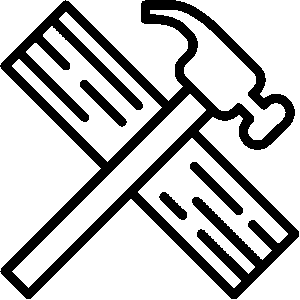 Icon of a hammer and wood board